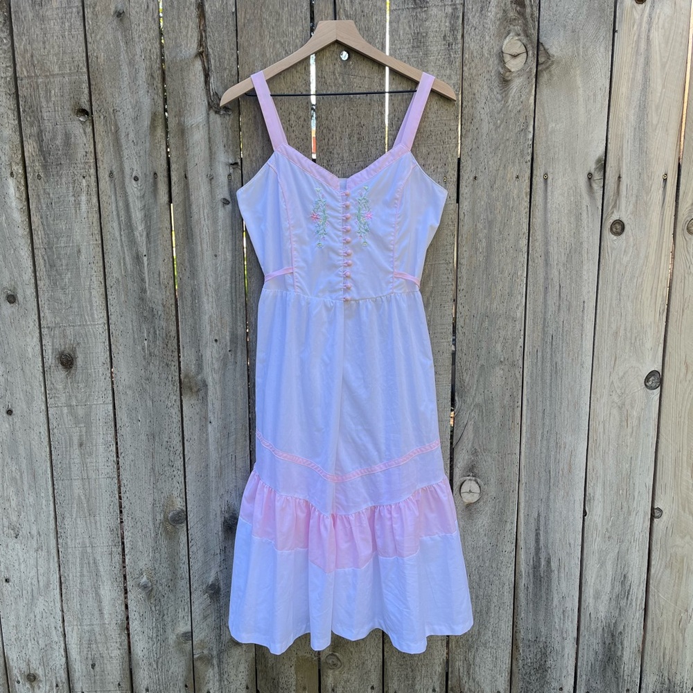 Vintage 70s Embroidered Prairie Sundress - Picture 1 of 13